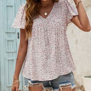 Enno White and Red Floral Top